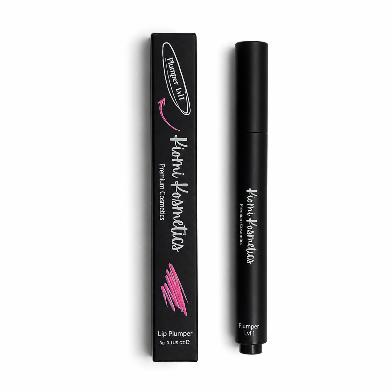 Komi Kosmetics lip plumper with packaging on a white background